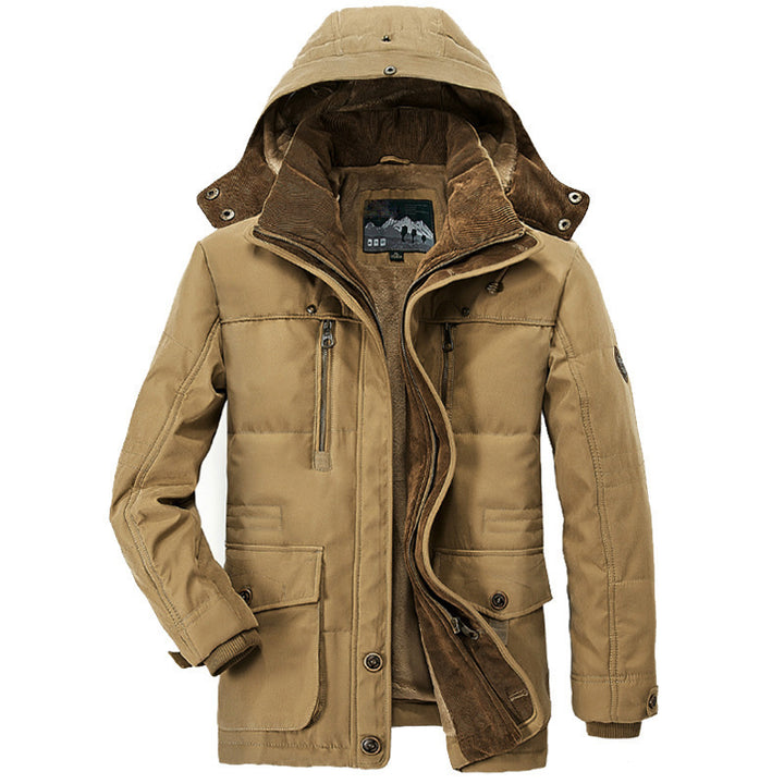 Men's Canvas Field Parka with Cord Collar, Warming Fleece Lining and Multifunctional Pockets Mune Fashion
