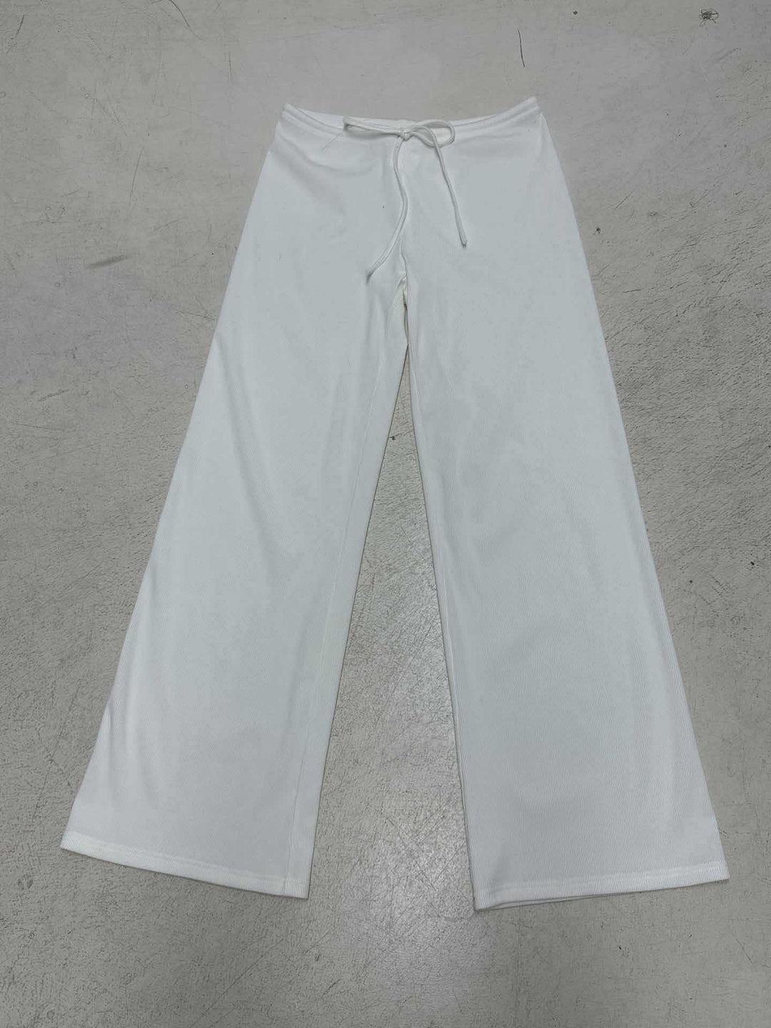 Women's casual lounge pants with wide leg, elastic drawstring waistband and fine ribbed knit Mune Fashion