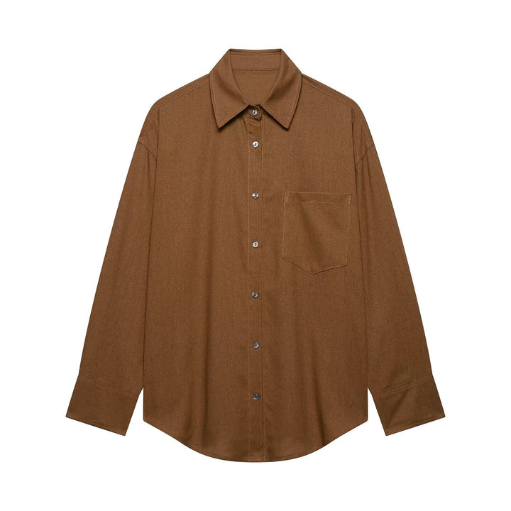 Women Oversize Shirt Blouse with Breast Pocket and Dropped Shoulders Mune Fashion