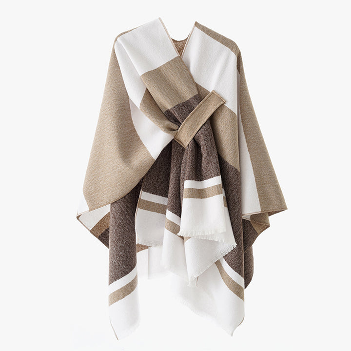 Women's lightweight wool blend wrap with fringes and tie belt Mune Fashion
