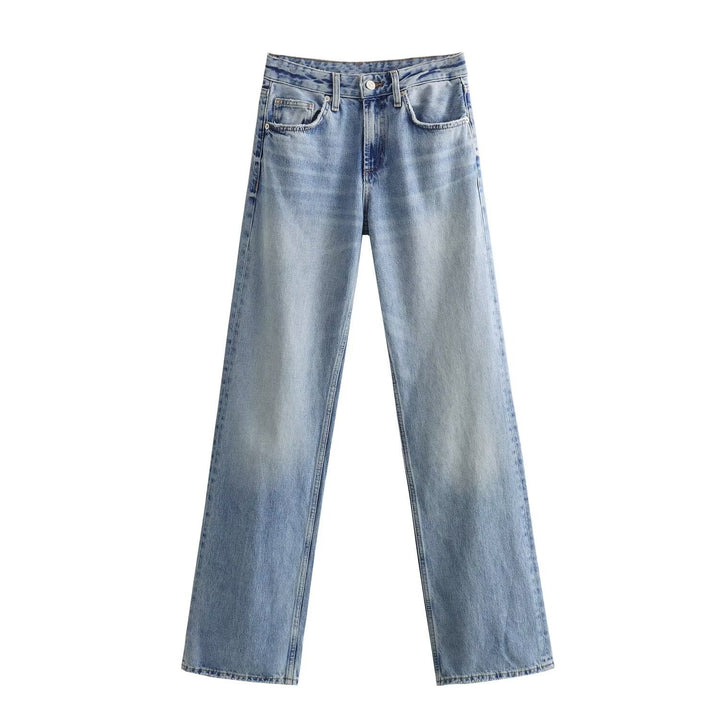 Women's high-waist jeans with straight leg, five-pocket cut and vintage wash Mune Fashion