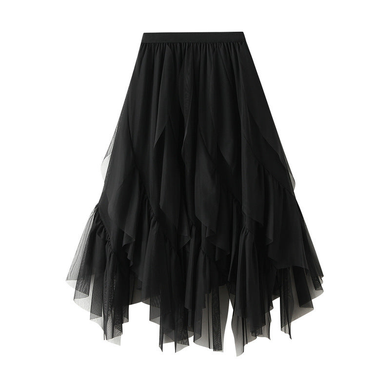 Women's layered tulle tiered skirt with asymmetric ruffle and elastic waistband Mune Fashion