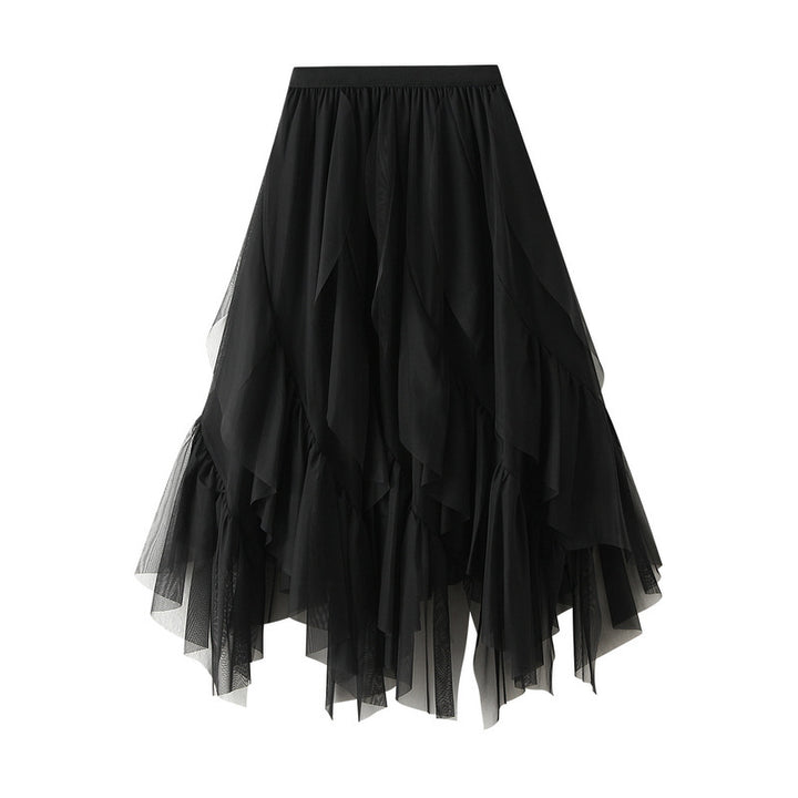 Women's layered tulle tiered skirt with asymmetric ruffle and elastic waistband Mune Fashion