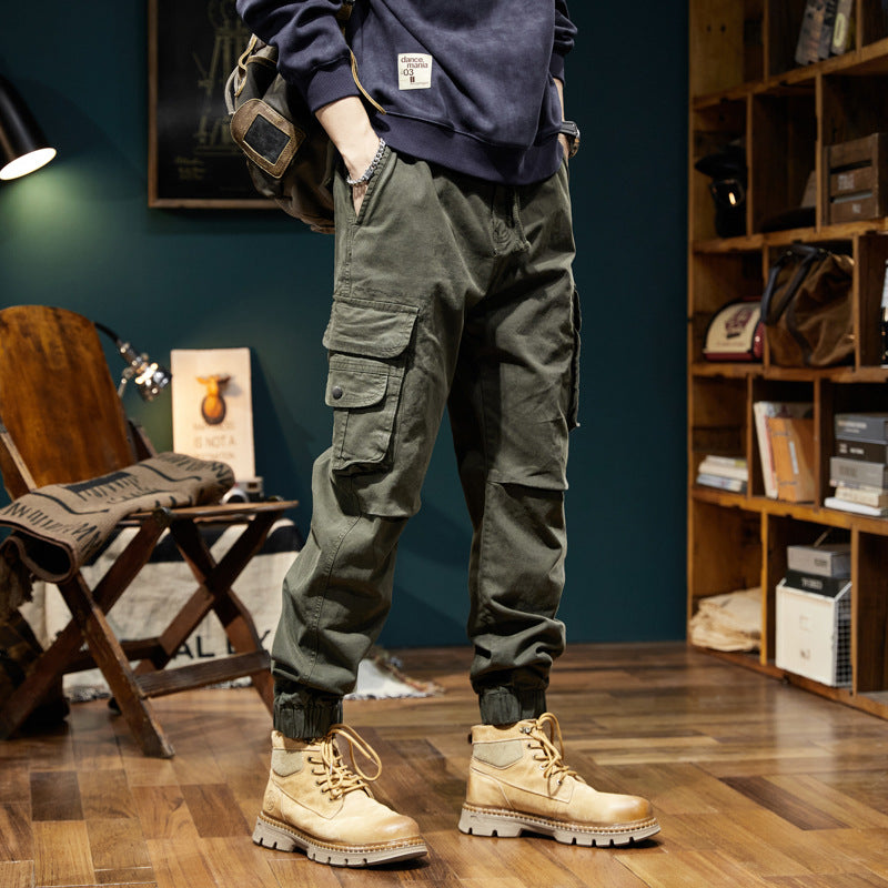 Men's Utility Cargo Jogger with Elastic Waistband, Drawstring and Multiple Pockets Drune