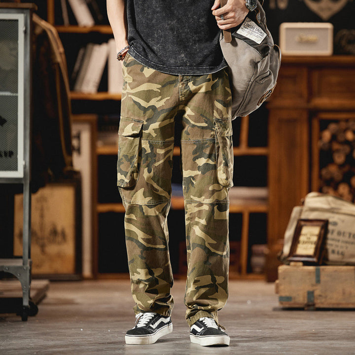 Men's Relaxed-Fit Camouflage Cargo Pants with Side Flap Pockets and Corded Hems Mune Fashion
