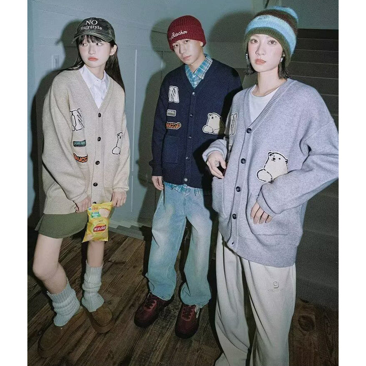 Women's Cozy Cardigan with Colorful Applications Mune Fashion