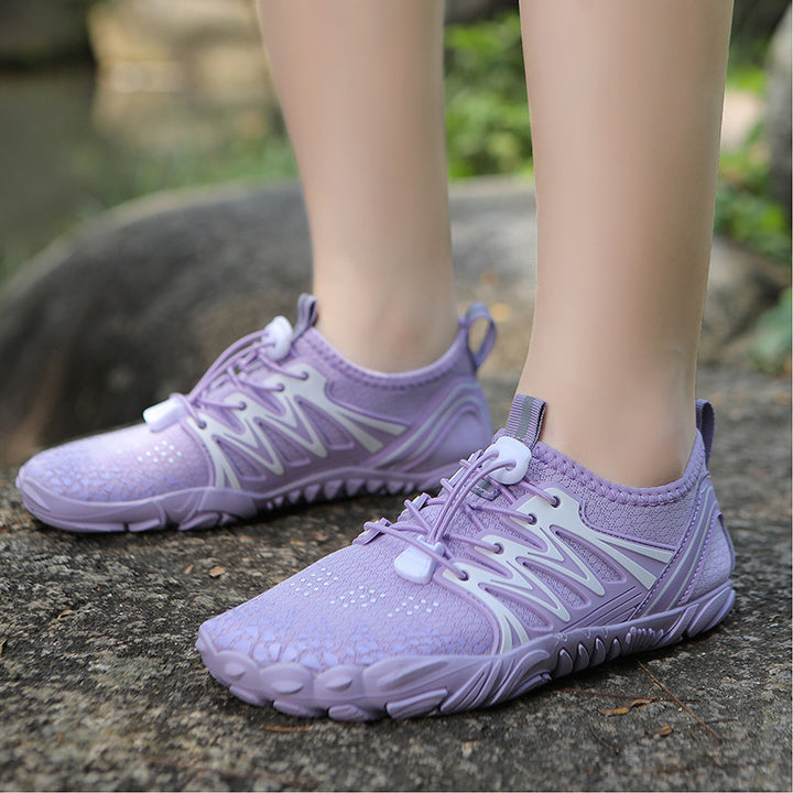 Women's lightweight water shoes with quick-drying knit upper, elastic pull closure, and slip-resistant patterned sole Mune Fashion