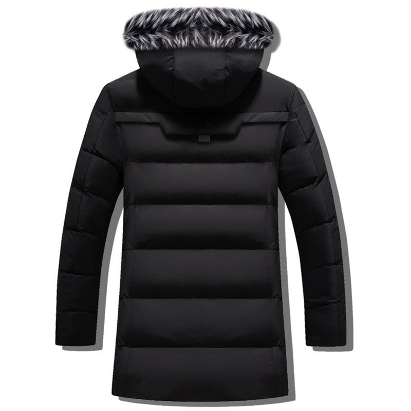 Men's Long Thermal Parka with Faux Fur Hood, Chevron Quilting and Fleece Lining Mune Fashion