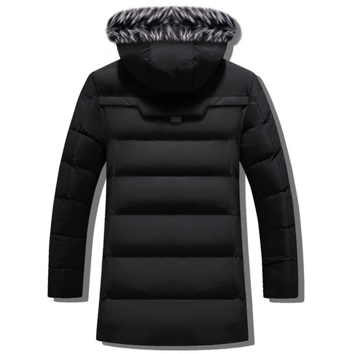 Men's Long Thermal Parka with Faux Fur Hood, Chevron Quilting and Fleece Lining Mune Fashion