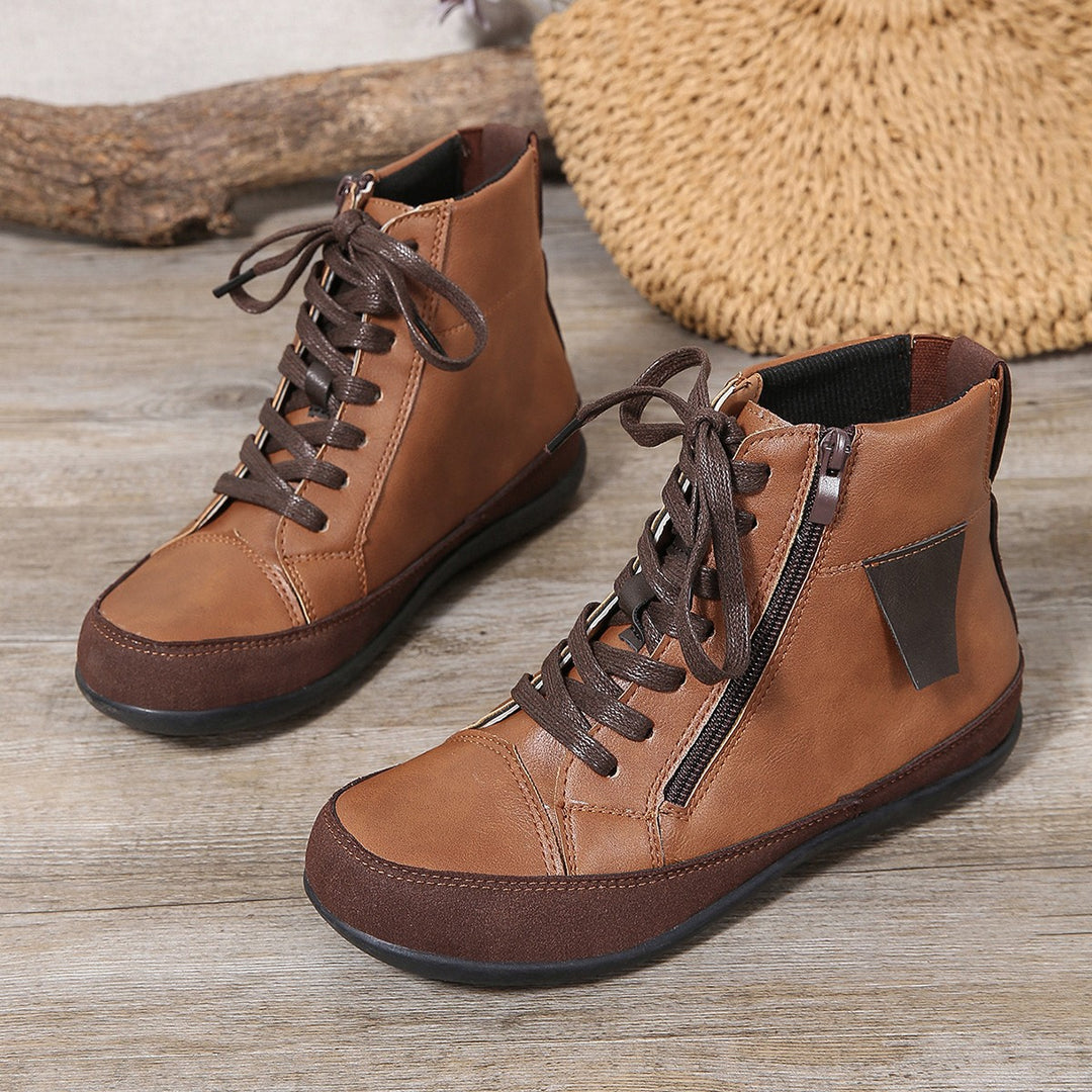 Women's high-cut casual sneaker ankle boots with side zipper, padded insole, and slip-resistant rubber sole Mune Fashion