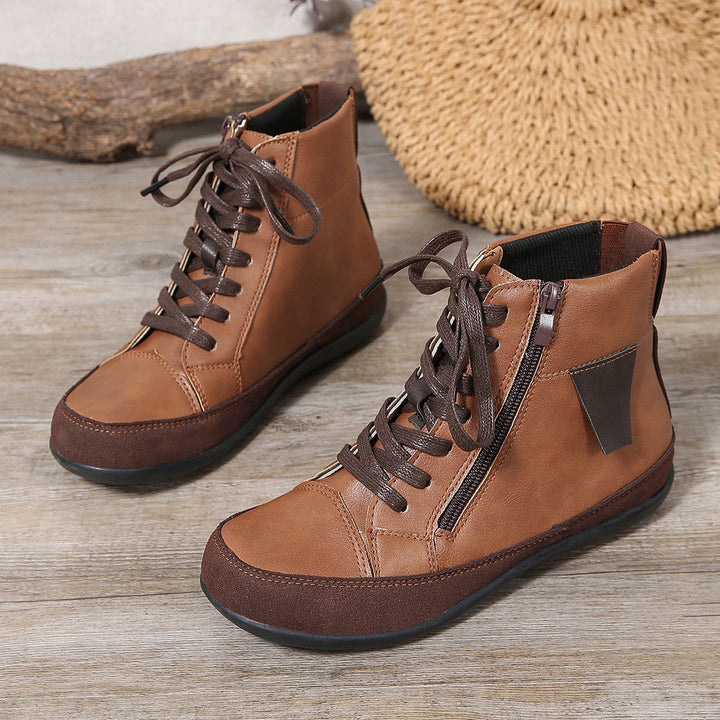 Women's high-cut casual sneaker ankle boots with side zipper, padded insole, and slip-resistant rubber sole Mune Fashion