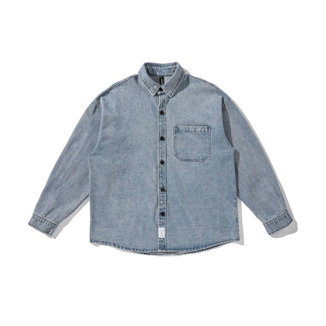 Men's overshirt made of washed denim with rounded hem Mune Fashion