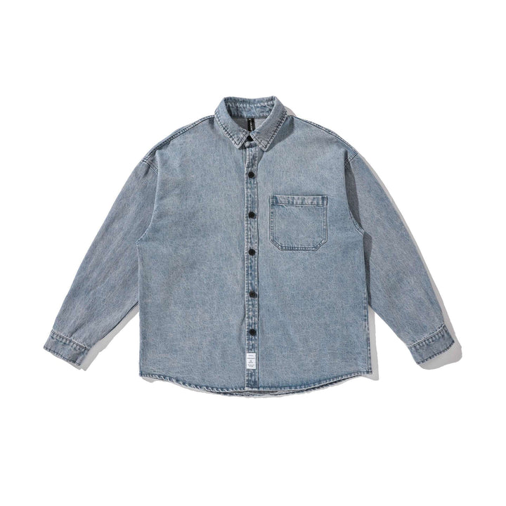 Men's overshirt made of washed denim with rounded hem Mune Fashion