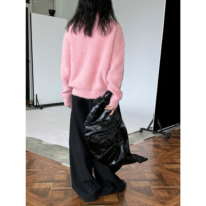 Women's fluffy stand-up collar sweater with half zipper Mune Fashion