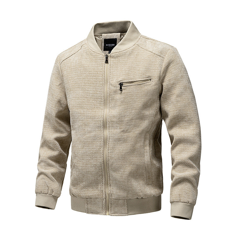 Men's Structured Knit Bomber Jacket with Zipper and Ribbed Cuffs Mune Fashion
