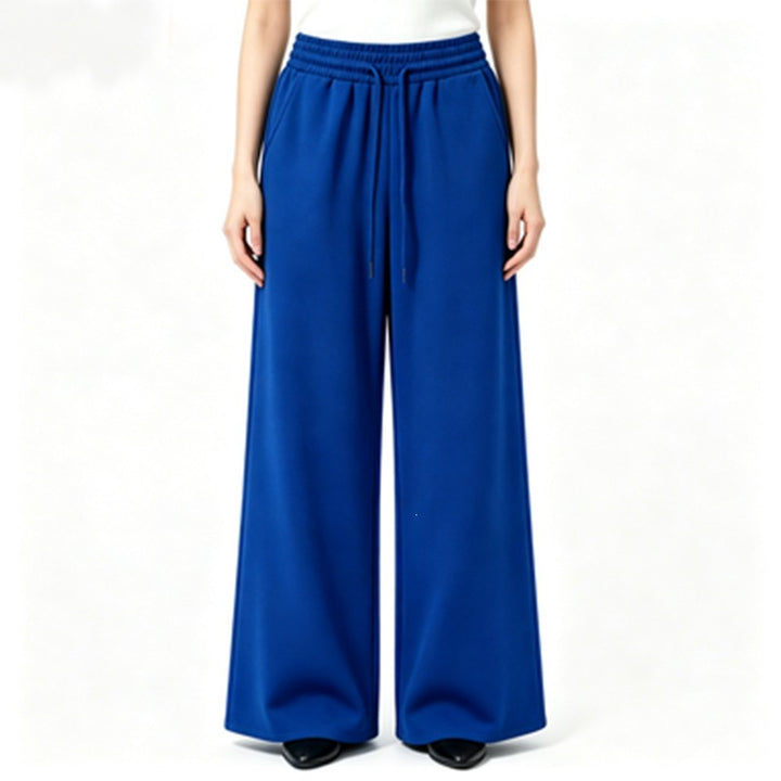 Ladies wide high-waist lounge pants with elastic waistband, drawstring, and flowing jersey Mune Fashion