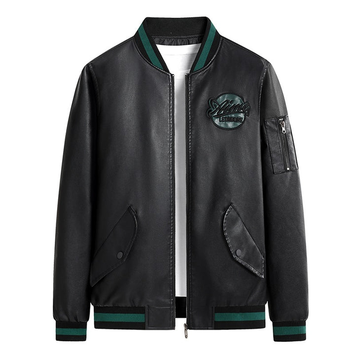 Men's Fashionable Faux Leather Bomber Jacket with Practical Pockets Mune Fashion