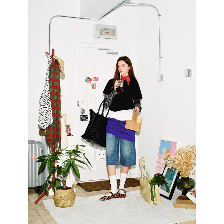 Unisex Layering-Long Sleeve Shirt with Striped Insert Sleeves and Short Sleeve Overlay Mune Fashion