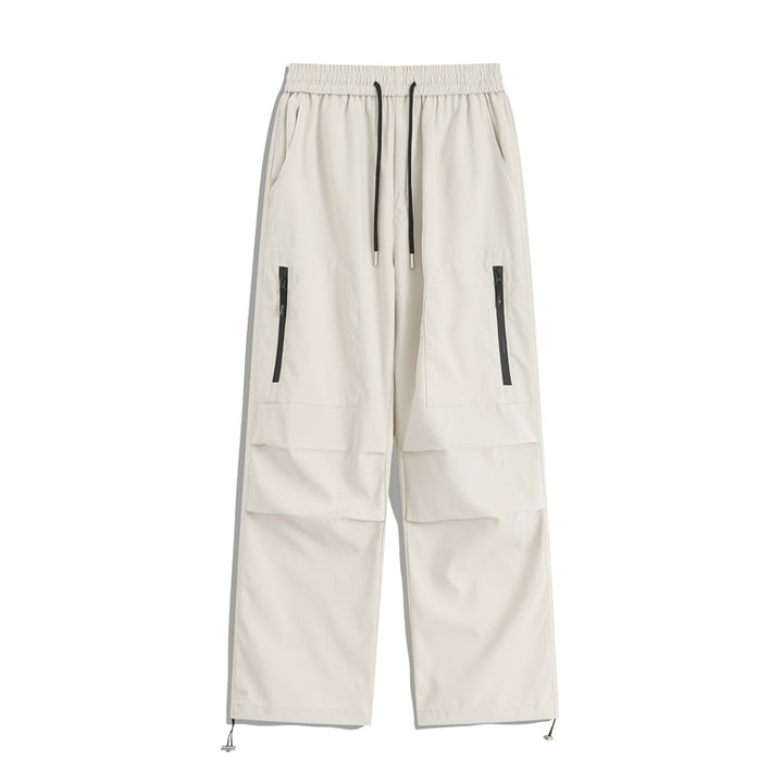 Men's Loose Cargo Training Pants with Elastic Waistband, Zipper Pockets & Hem Drawstring Mune Fashion