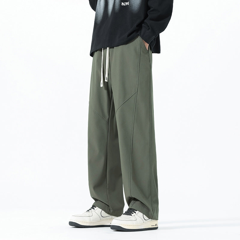 Men's Relaxed-Fit Leisure Pants with Drawstring Waist and Seams Mune Fashion
