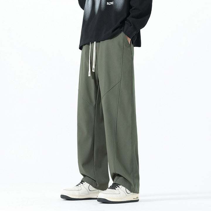 Men's Relaxed-Fit Leisure Pants with Drawstring Waist and Seams Mune Fashion