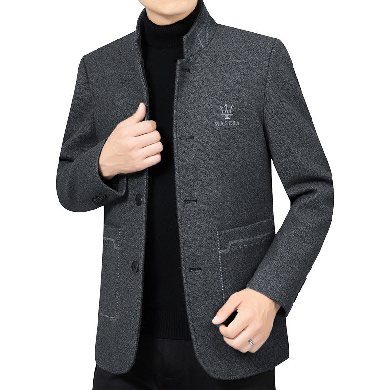 Men's short coat with stand-up collar and patch pockets made of wool blend Mune Fashion
