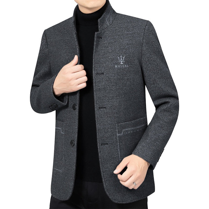 Men's short coat with stand-up collar and patch pockets made of wool blend Mune Fashion