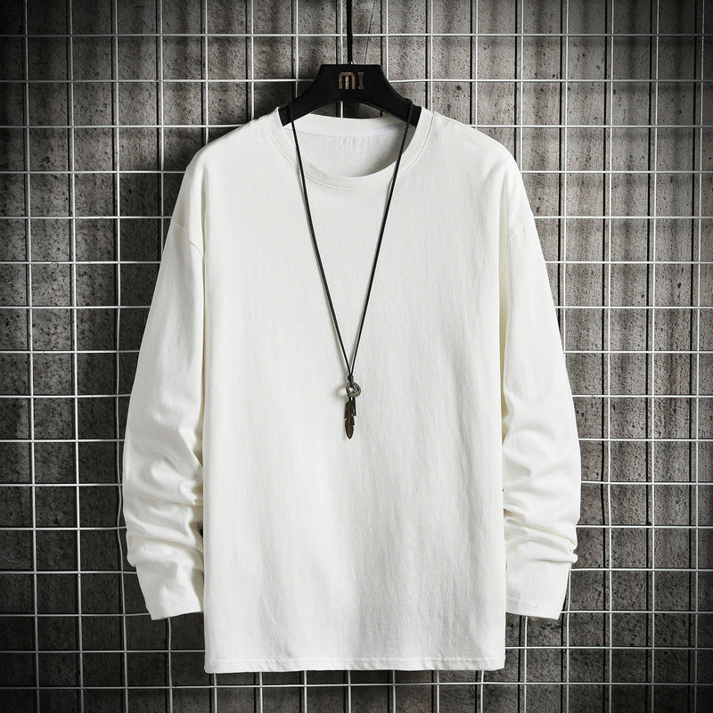 Men's Casual Cotton Basic Long Sleeve Shirt with Round Neck, Relaxed Fit and Reinforced Hem Processing Mune Fashion