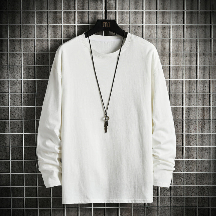 Men's Casual Cotton Basic Long Sleeve Shirt with Round Neck, Relaxed Fit and Reinforced Hem Processing Mune Fashion