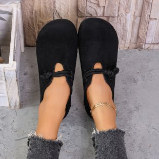 Women's closed cuddly slipper made of velour imitation with decorative cord bow and padded memory footbed Mune Fashion