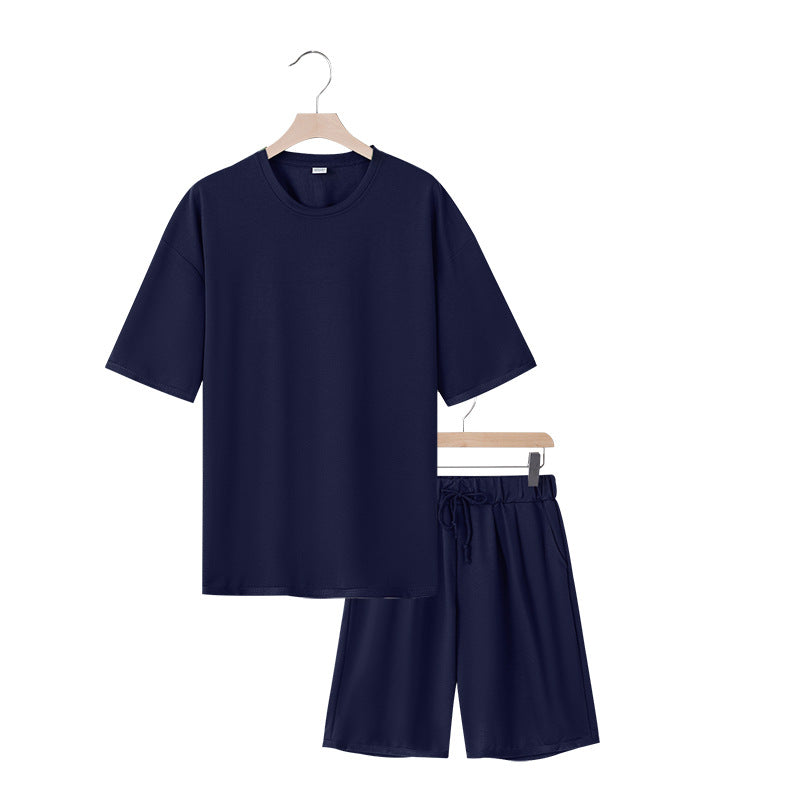 Men's relaxed jersey set with extended round neck t-shirt and elastic drawstring shorts Mune Fashion