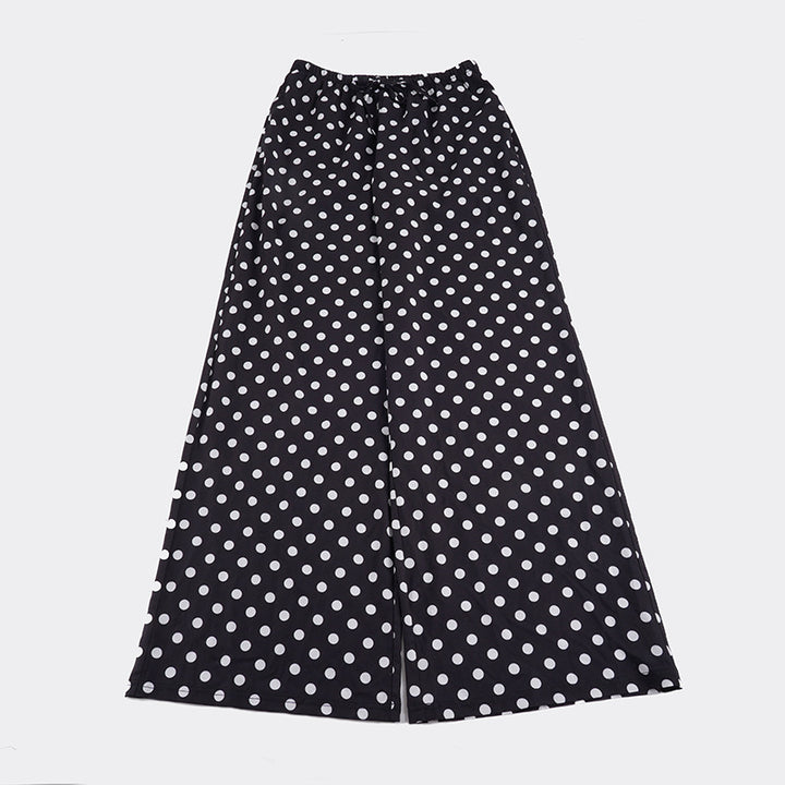 Women nan wide palazzo pants with elastic waistband and polka dot pattern Mune Fashion