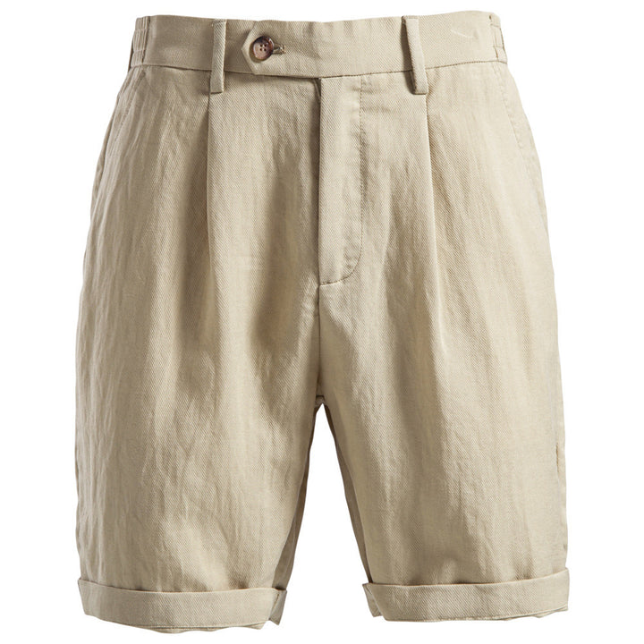 Men's casual linen shorts with cuffs and pleats Mune Fashion