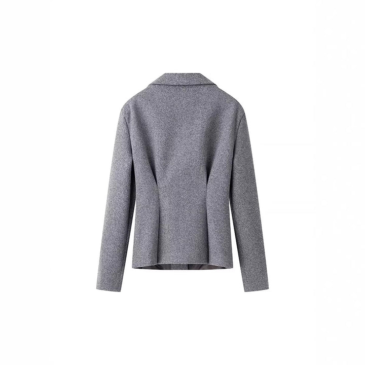 Women's Tailored Wool Blend Suit with Short Blazer and Pleat-Like Midi Skirt Mune Fashion