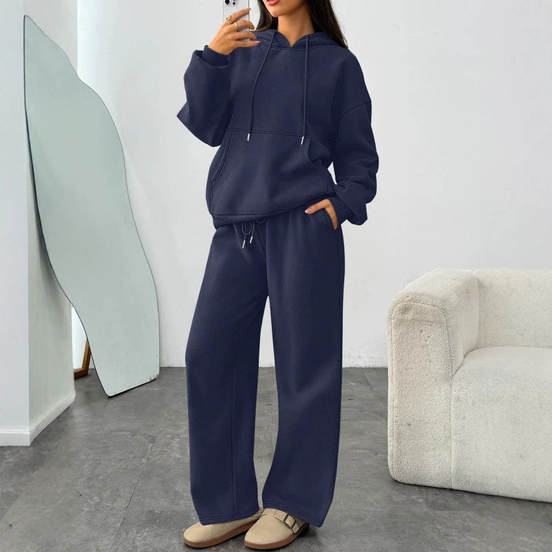 Women's Oversized Hoodie Set with Kangaroo Pocket and Wide Palazzo Pants Drune