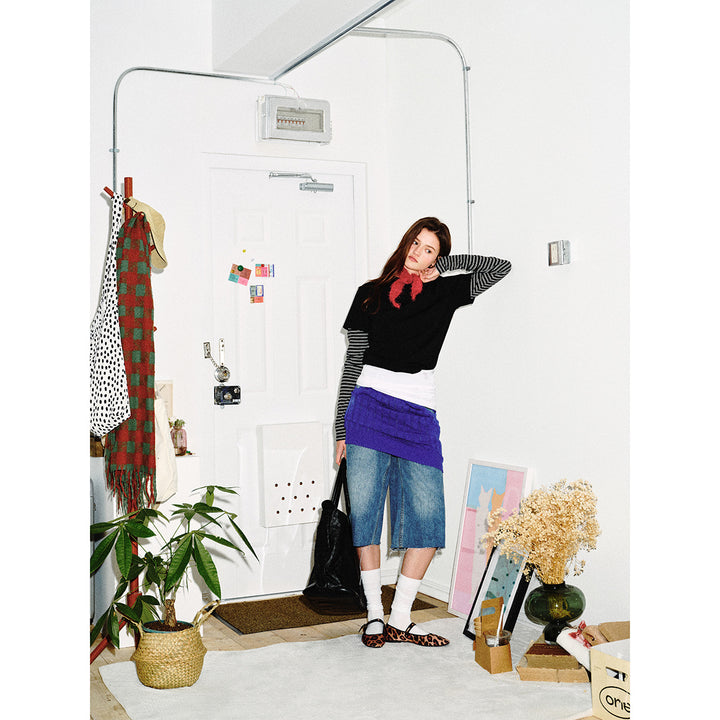 Unisex Layering-Long Sleeve Shirt with Striped Insert Sleeves and Short Sleeve Overlay Mune Fashion