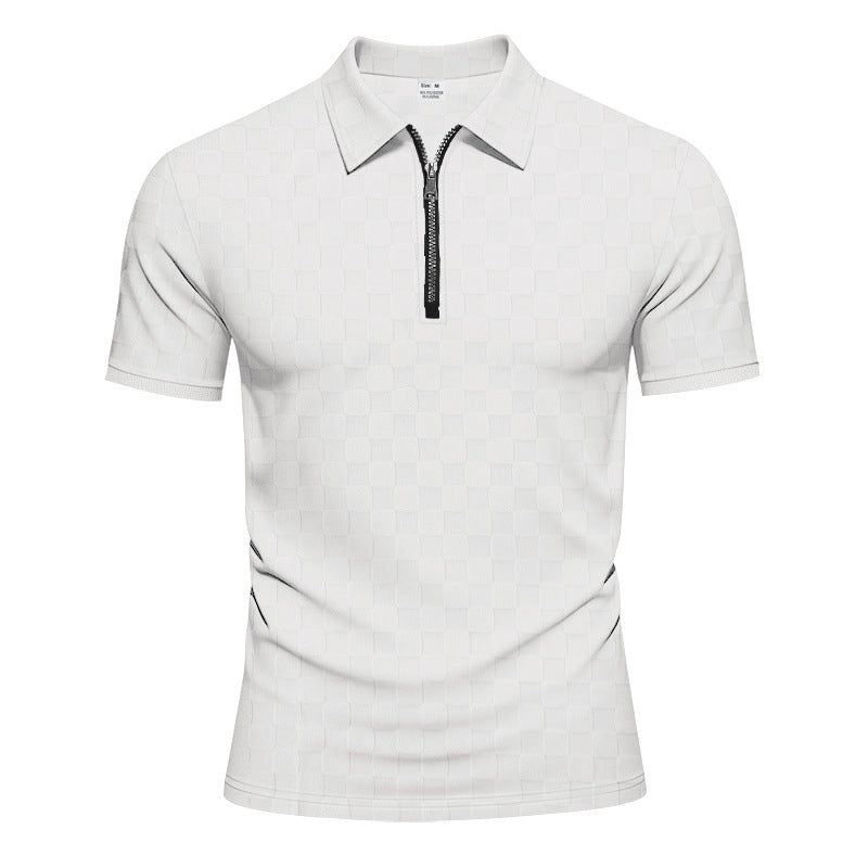 Men's short half-zip polo shirt made of structured waffle piqué with shirt collar and fitted silhouette Mune Fashion