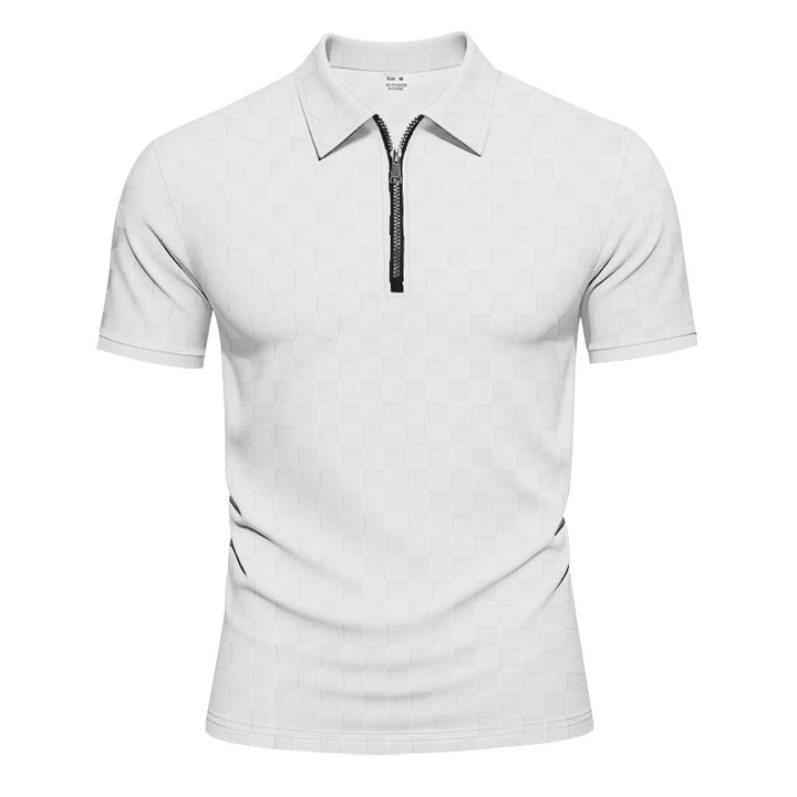 Men's short half-zip polo shirt made of structured waffle piqué with shirt collar and fitted silhouette Mune Fashion