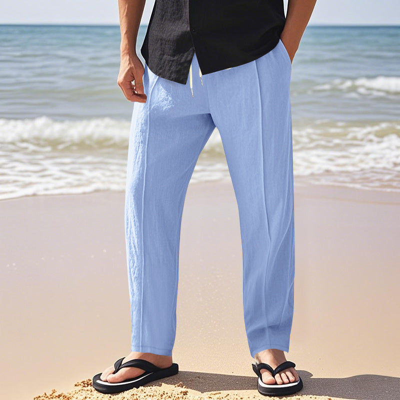 Men's nano relaxed-fit summer linen trousers with crease elastic drawstring and side pockets Mune Fashion