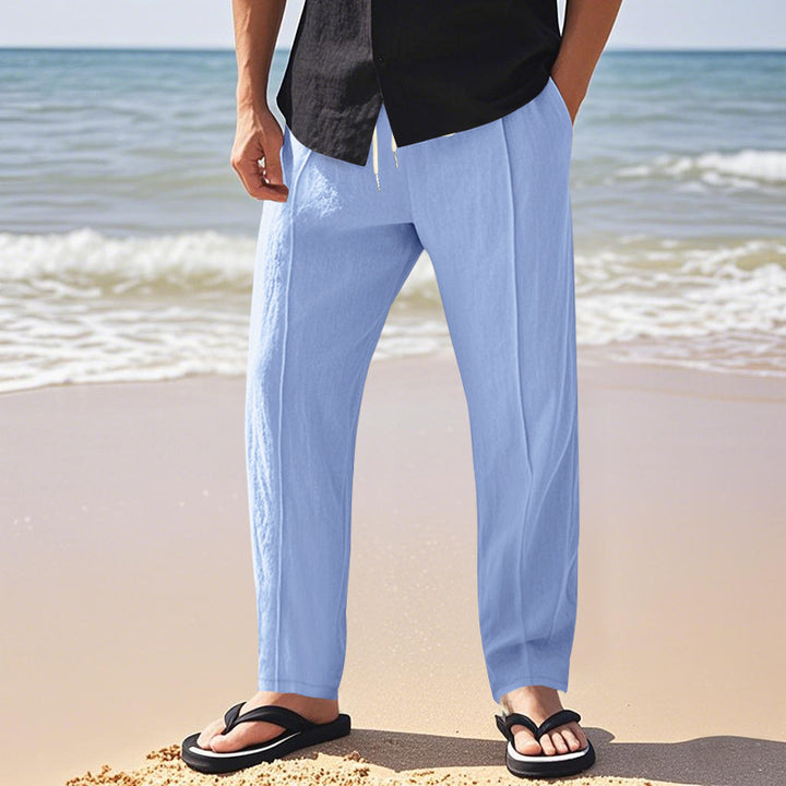 Men's nano relaxed-fit summer linen trousers with crease elastic drawstring and side pockets Mune Fashion