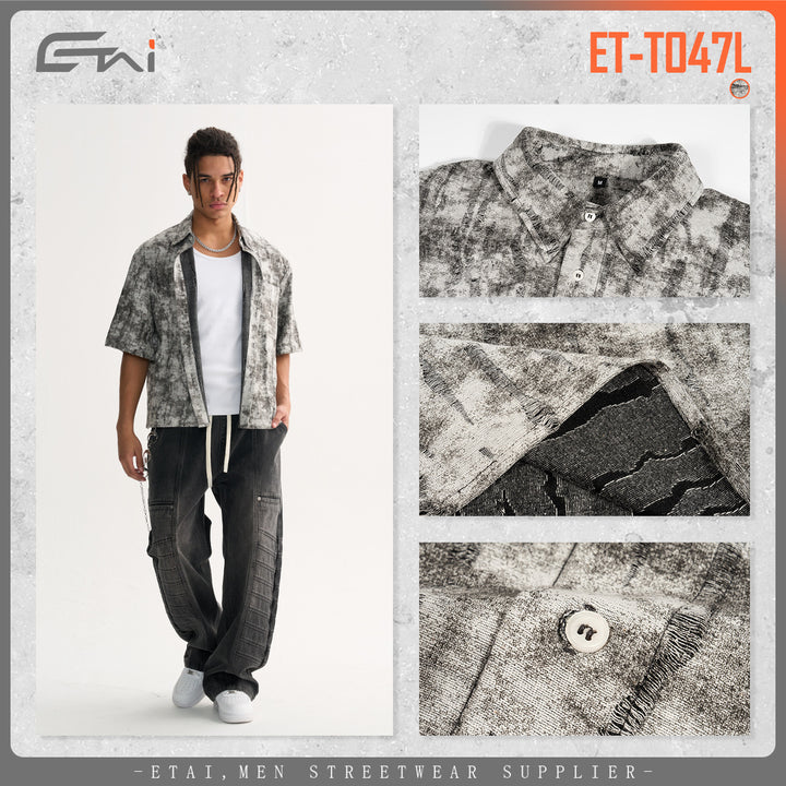 Men's Short Sleeve Loose Shirt with Textured Wash and Chest Pocket Mune Fashion