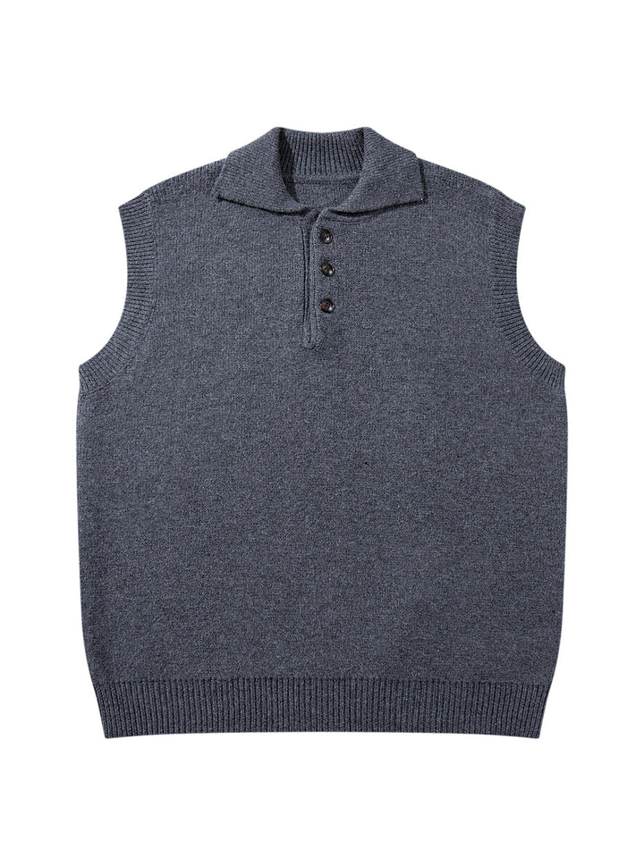 Unisex Sleeveless Knitted Vest with Polo Collar and Button Placket Mune Fashion