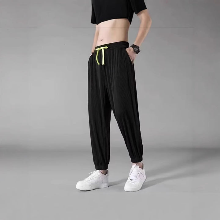 Men's Relaxed Casual Pants with Elastic Waistband and Fashionable Stripe Mune Fashion