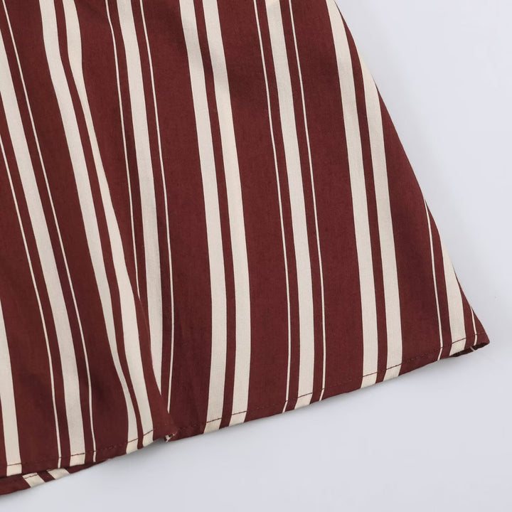 Women's striped shirt dress with contrast collar, three-quarter sleeves, and waist belt Mune Fashion