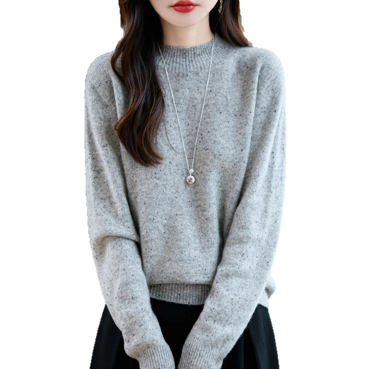 Women's mélange fine-knit pullover with short stand-up collar and relaxed silhouette Mune Fashion