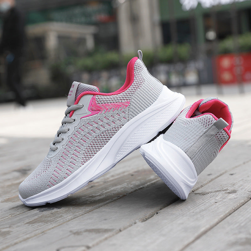 Women's seamless knit walking shoe with breathable mesh upper, ergonomic wave cushioning, and reinforced heel tab Mune Fashion