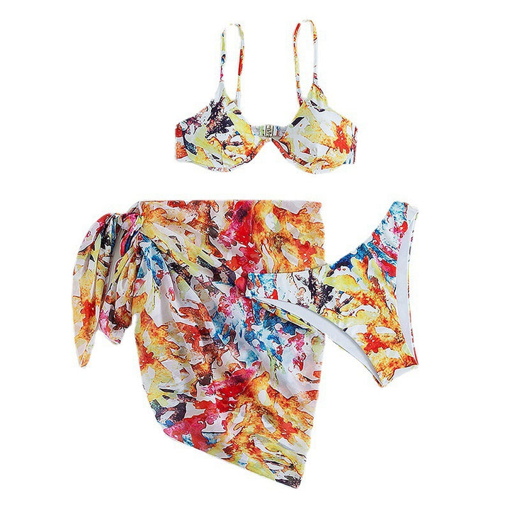 Ladies Bikini Set with floral design and stylish wrap skirt Mune Fashion