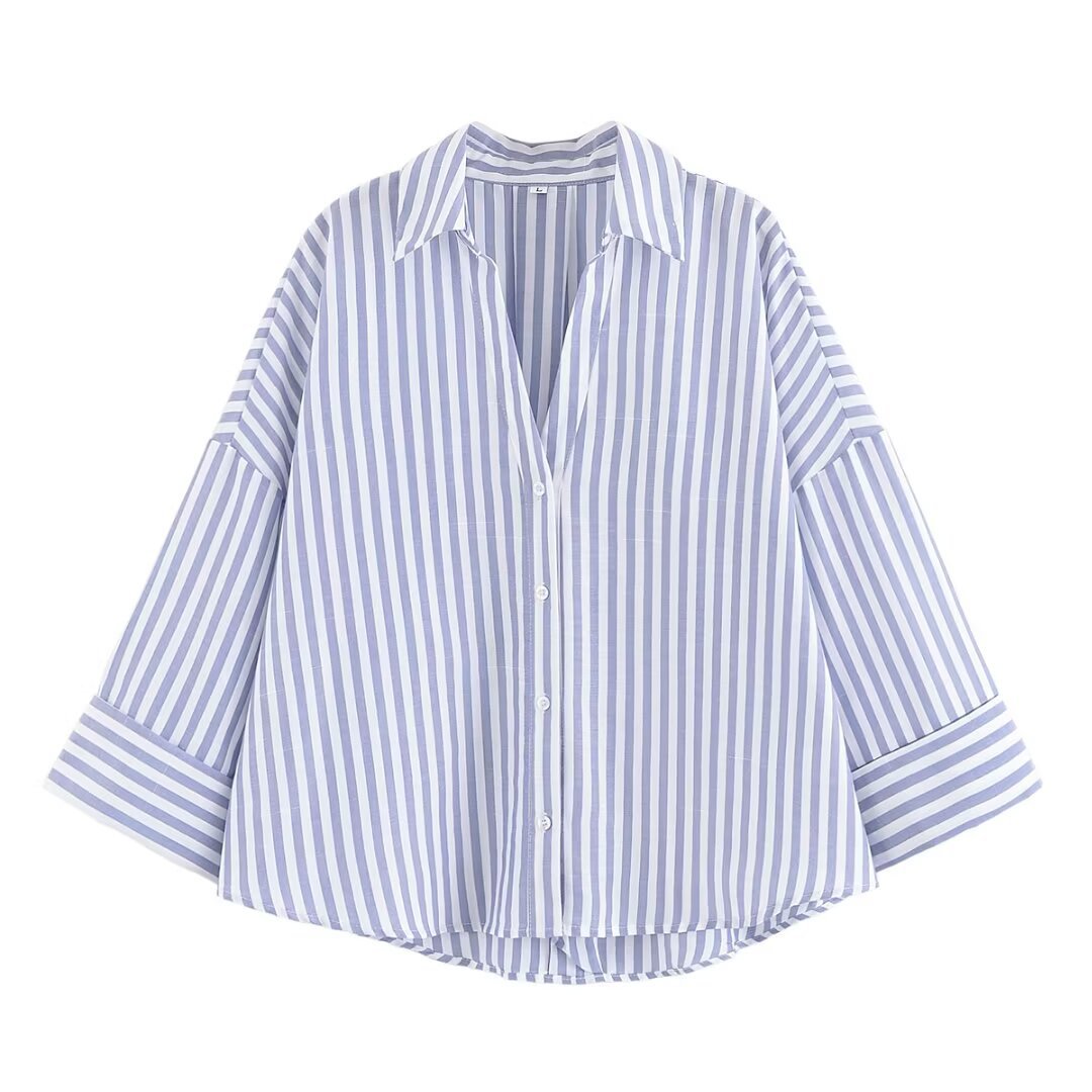Women's relaxed oversized shirt blouse with wide collar and three-quarter sleeves Mune Fashion