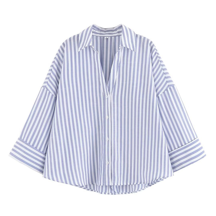 Women's relaxed oversized shirt blouse with wide collar and three-quarter sleeves Mune Fashion