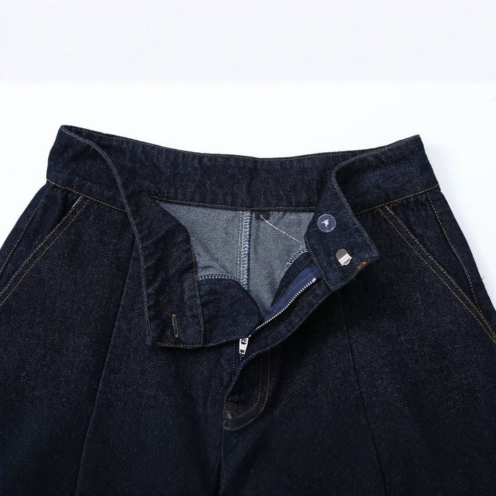 Women's high-waisted wide denim trousers with pleats and central crease Mune Fashion